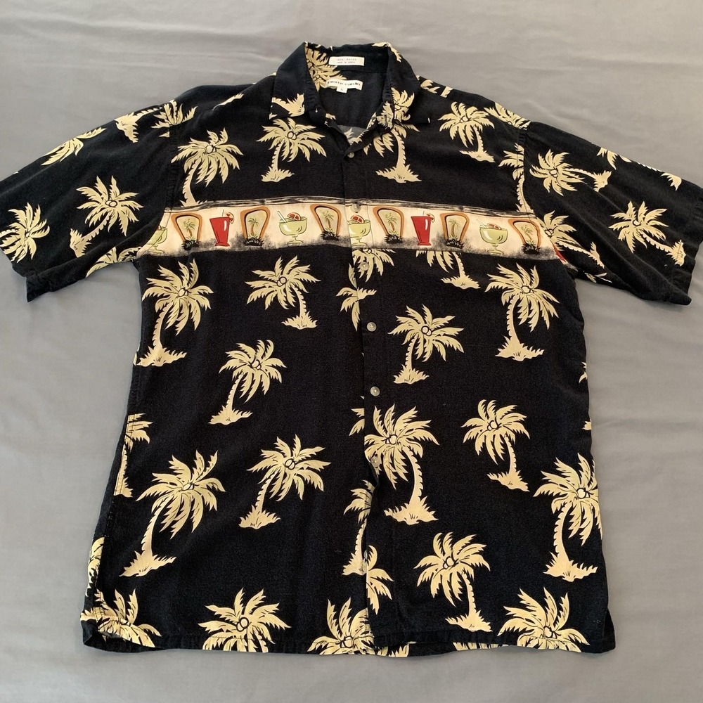 Vintage Pierre Cardin Shirt Mens Large Palm Hawaiian Short Sleeve Button Front